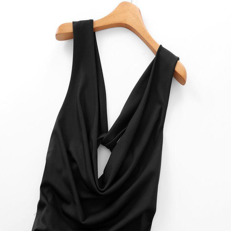 Fashion Style 2024 Fall and Winter New Arrival Women's Back Bow Tie Draped Collar Sleeveless Midi Skirt Dress 1165688