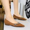 French Pointed Rhinestone Chain Decoration Single Shoe Suede Shallow Mouth Slope Heel Low Heel Women's Shoes