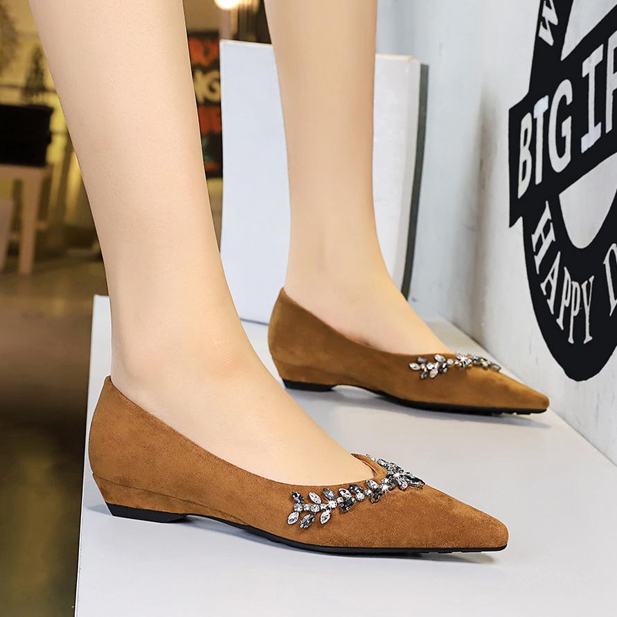 French Pointed Rhinestone Chain Decoration Single Shoe Suede Shallow Mouth Slope Heel Low Heel Women's Shoes