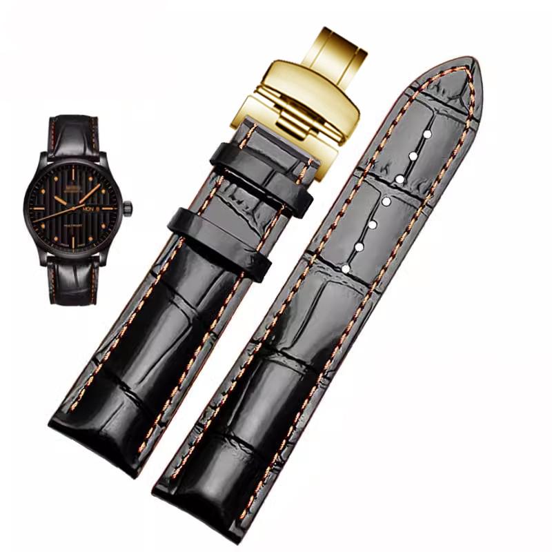 Leather Strap For Mido Helmsman M005 Orange Rudder M005614 m005430A Male Watch Chain with Butterfly Clasp Bracelet 22mm 23mm