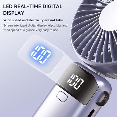 Large Capacity Handheld Mini Folding Fan Dual-Purpose Base And Neck Design 5-Speed Wind Speed Silent Rechargeable Desktop Fan