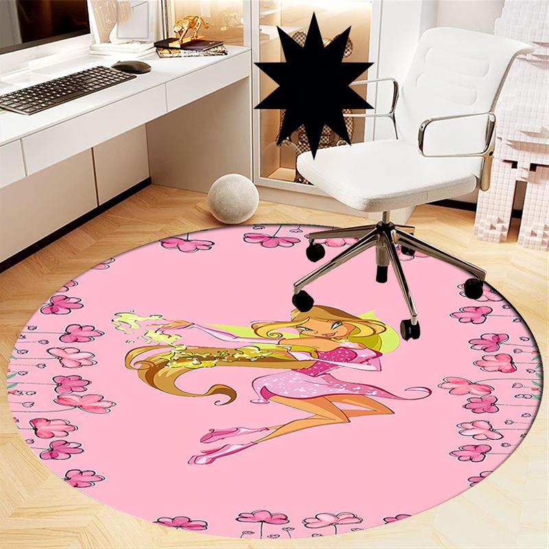 Winx Club Printed Round Rug Carpet Chair Rug Area Rug Entryway Doormats,for Office Chair Living Room Bedroom Kitchen Room.