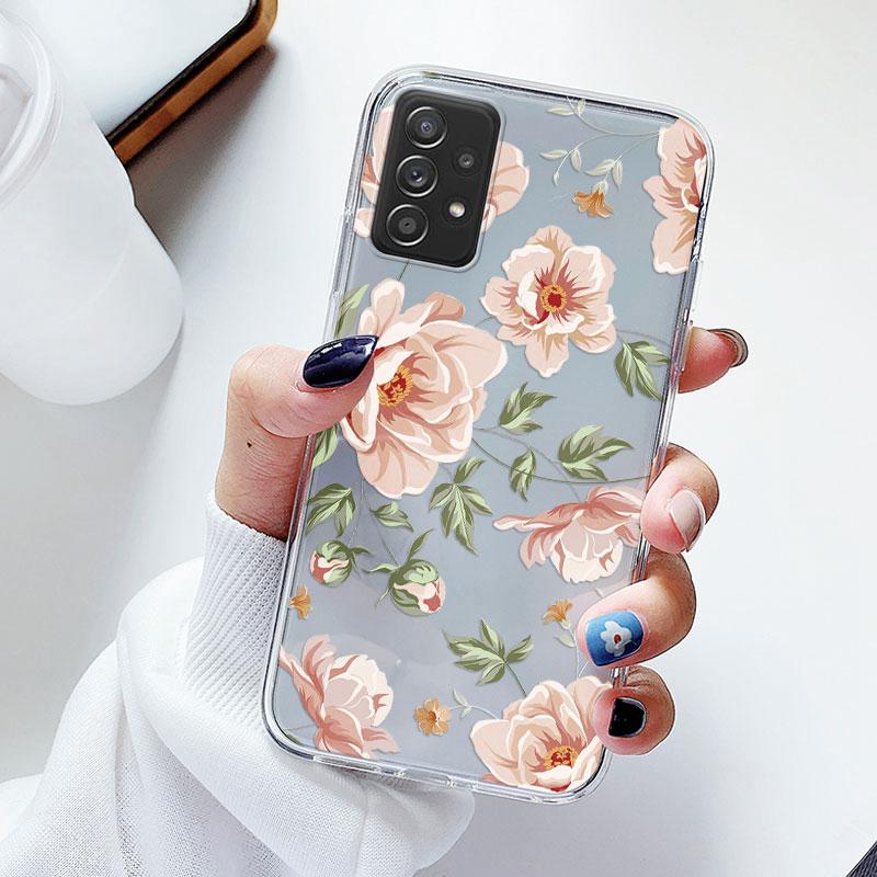 Phone Case For Samsung A52s A52 Floral Silicon Cover For Samsung Galaxy A52 Fundas Coque Transparent Soft Capas Flower TPU