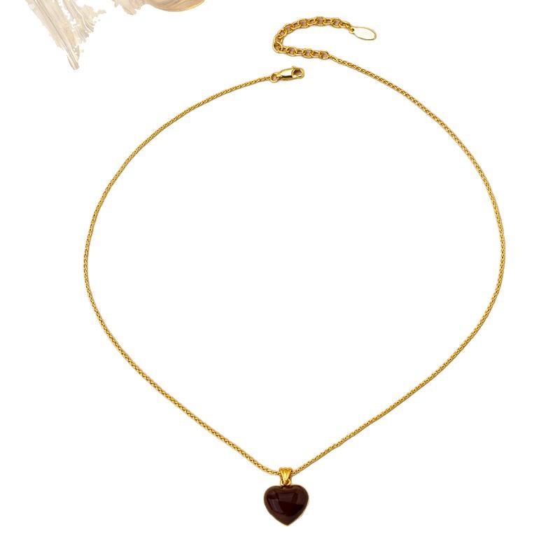 French simple temperament double-sided love drop glaze faceted pendant necklace double-sided can wear light luxury versatile collarbone chain women