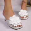 Flower Mesh Women High Heels Slippers Square Toe Heeled Shoes New Sandals Designer 2025 Summer Sexy Pumps Woman Dress Zapatillas