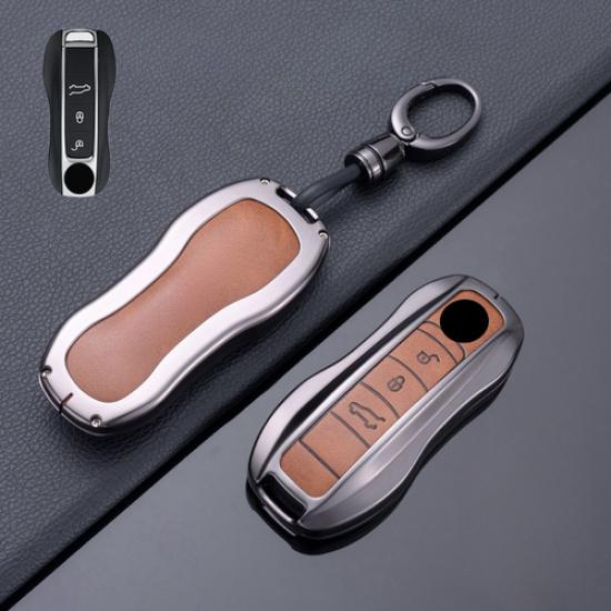Zinc Alloy Leather Car Key Fob Case Cover For Porsche Panamera 911 992 Cayenne