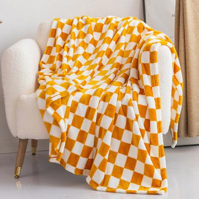 Throw Blanket Checkerboard Design Coldproof Polyester Bedroom Bed Winter Warm Flannel Blanket