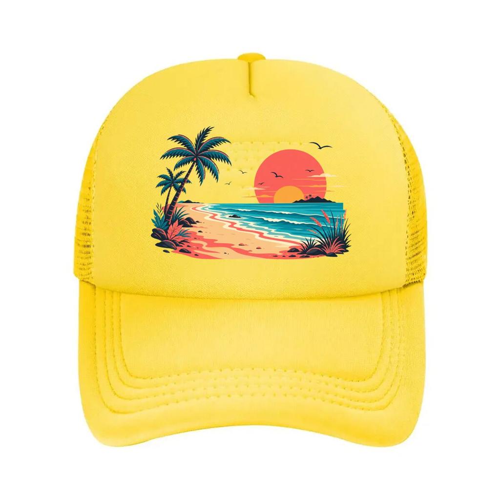 Retro Tropical Coast Sunset Escape Mesh Baseball Cap Hip Hop