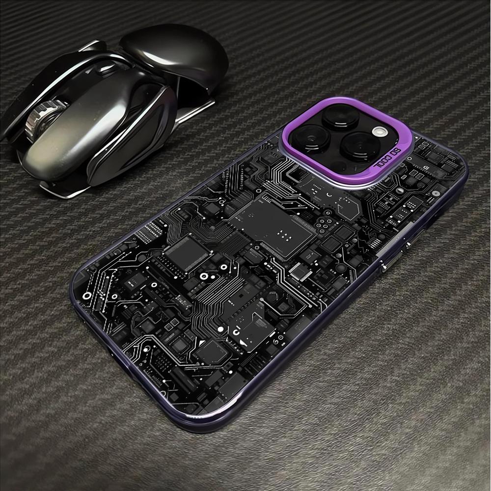 Creative Mechanical Circuit Pattern Phone Case FOR IPhone 15promax 14 11 12 Pro 15 16 Plus 13 Pro MAX XR XS Black Soft Covers