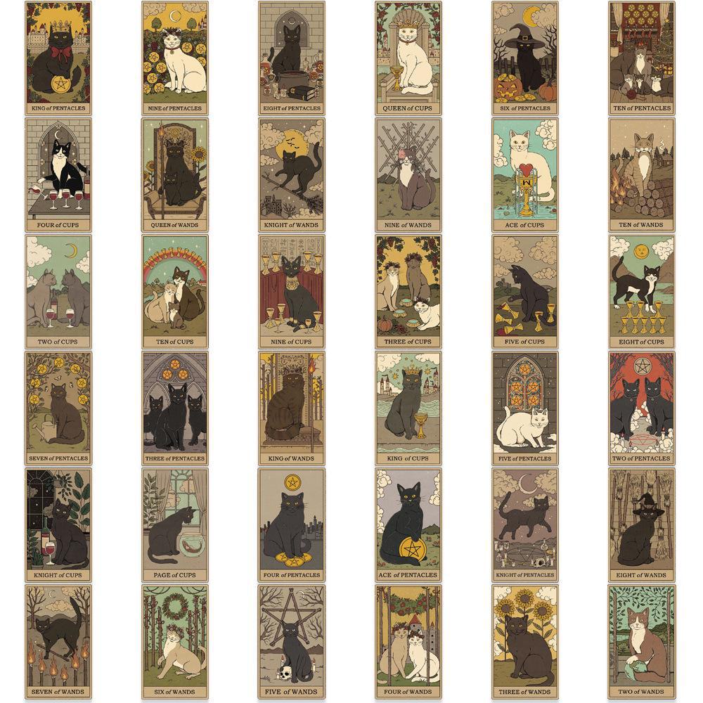 72 vodotěsných tarotových nálepek s kreslenými kočkami na kufry, skútry a tablety