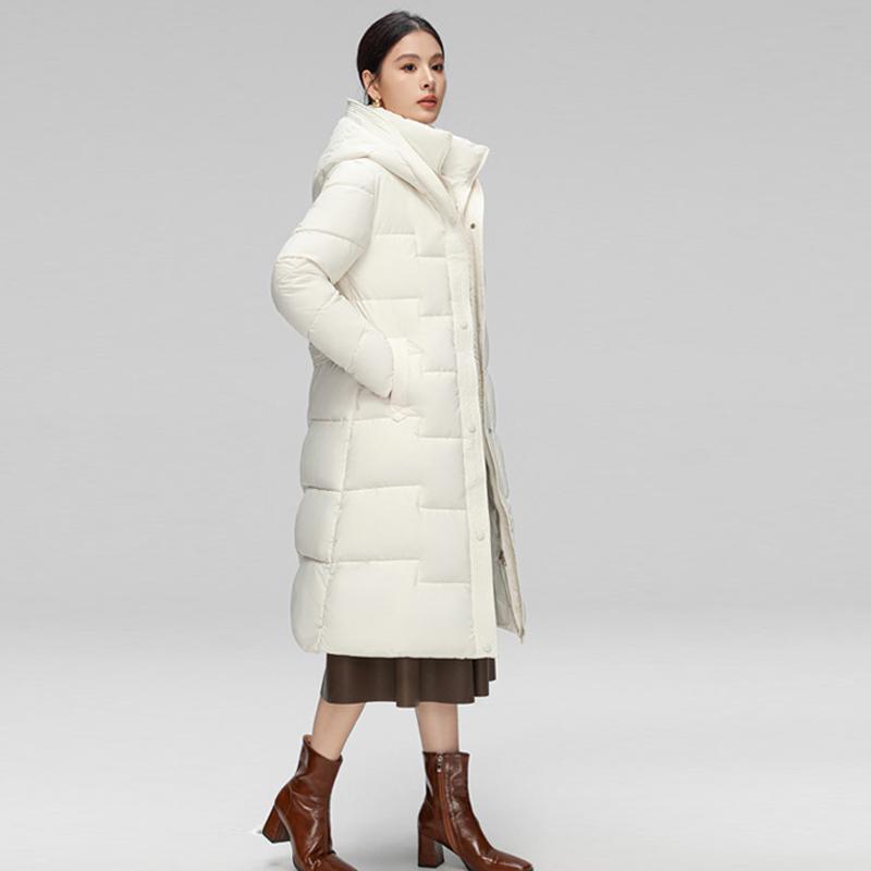 Winter Damen Lange Entendaunen Baumwolljacke mit Gürtel Dicker warmer Luxus Schlanker Parkamantel mit Kapuze