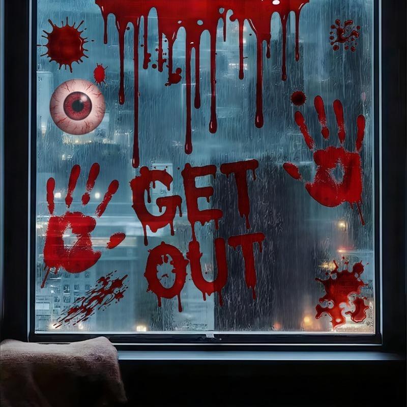 Halloween Bloody Handprint Stickers Removable Wall Door Window Decal Haunted House Horror Party Decor Prop