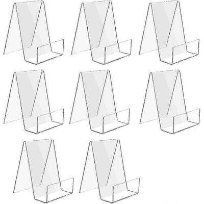 8 Pack Clear Acrylic Book Stands, Small Display Holders for Books, Photos, Brochures, Tablets and Phones (7.5x9x10.5cm)