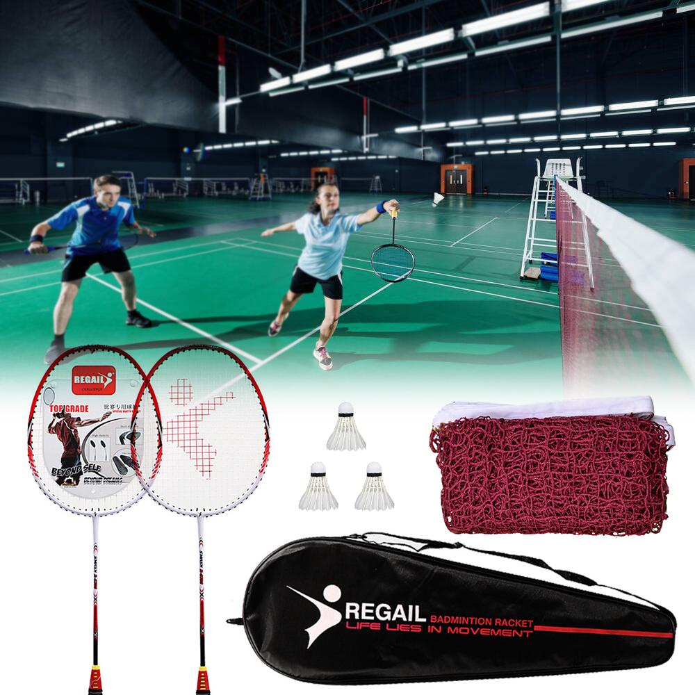 2 Player Badminton Racquets Set with 3 Shuttlecocks Carrying Bag and Badminton Net for Family