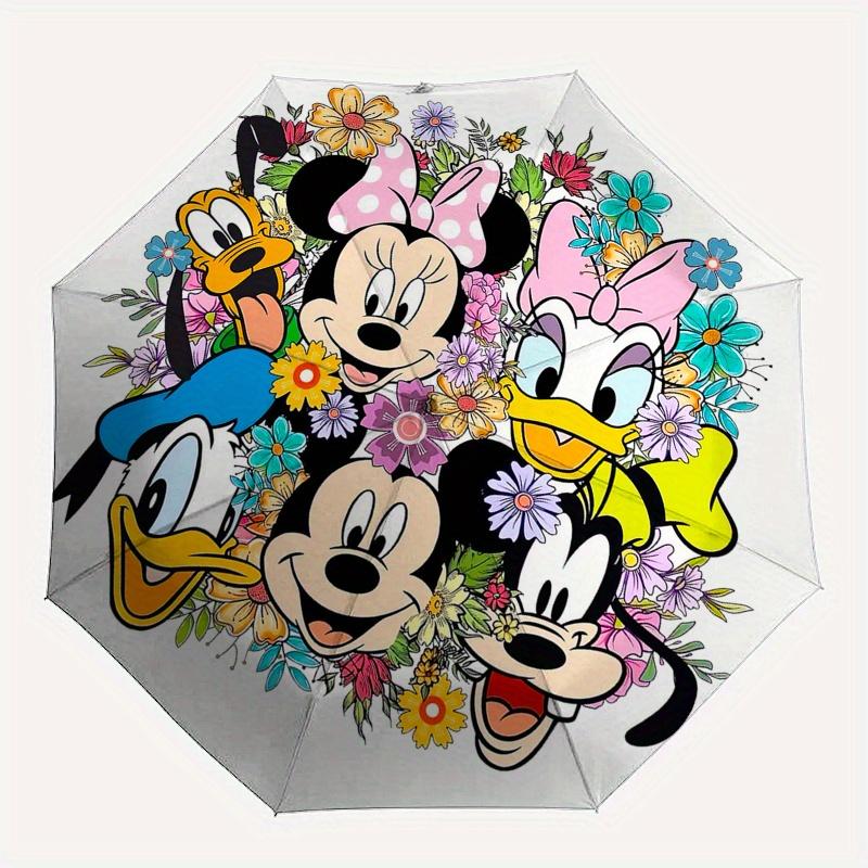 Mickey Mouse Daisy Duck Themed Automatic Opening and Closing Folding Umbrella, Reinforced 8 Ribs, Compact Travel Design, Fashionable Folding