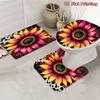 4Pcs Sunflower Art Shower Curtain Set with Non-Slip Bath Mat, Toilet Lid Cover, Contour Rug & 12 Hooks, Bathroom Decor