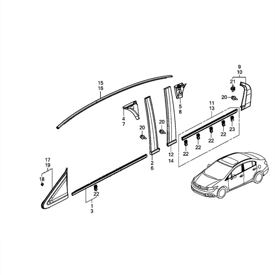 Left Side Roof Molding Trim Replace For 2012-2015 Honda Civic Sedan 74316TR0A01