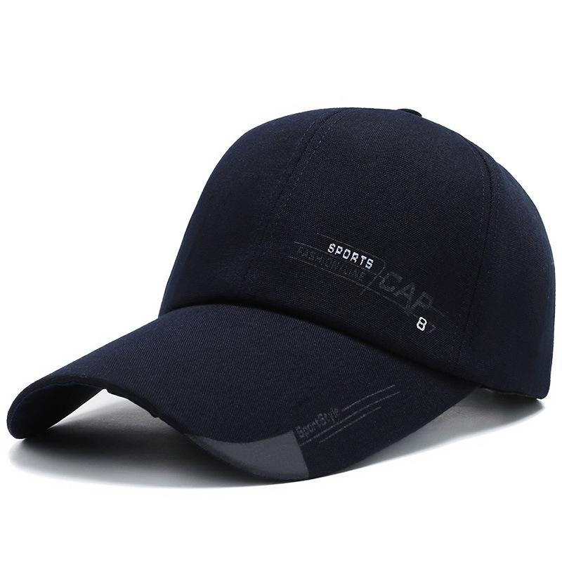 Men S Hat Canvas Printed Cap87 Outdoor Extended Brim Sunshade Sunscreen Cap Versatile Casual Baseball Cap Adjustable темно-синий