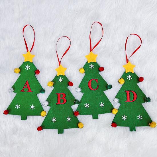 Christmas Tree Pendant Ornament with Lanyard 26 Letter Design Felt Fabric Holiday Xmas Tree Hanging Decoration