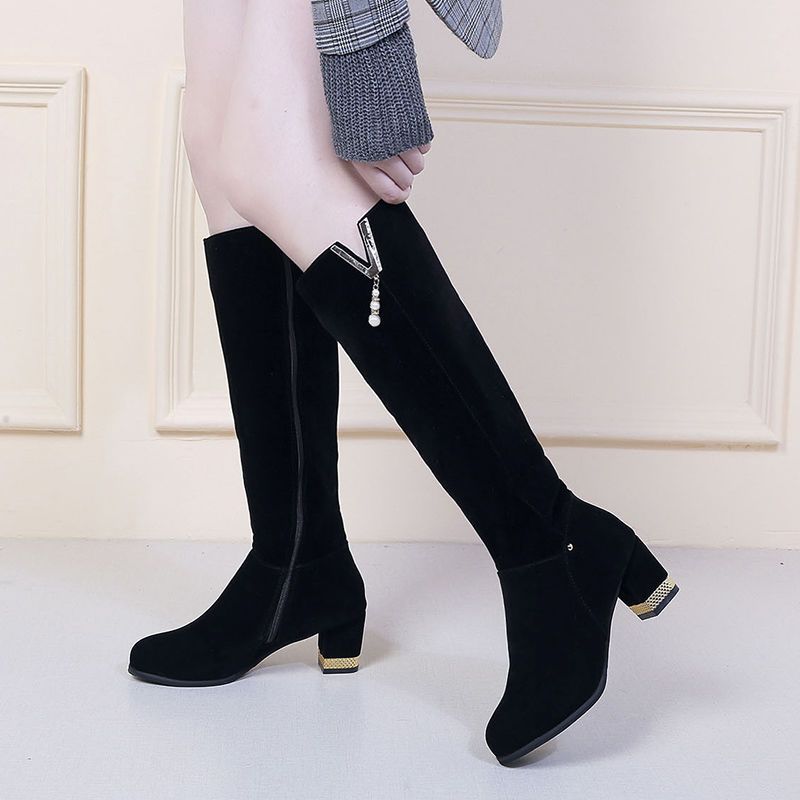Footwear High Heels Shoes for Women Tassel Long Rhinestone Ladies Boots Winter Knee Shaft Elegant Heeled Sale Spring 2024 Hot Pu