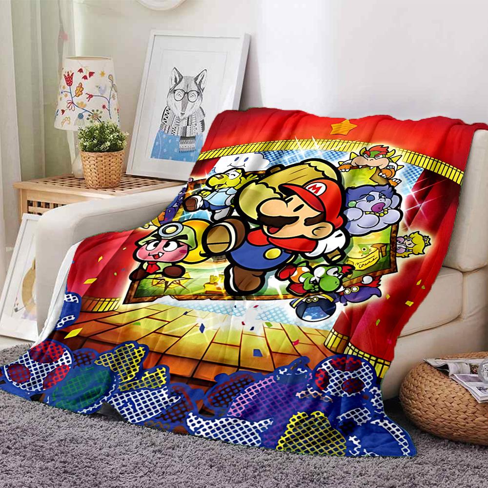 Mario Friends Showtime Flannel Blanket Super Soft Warm Cozy Blanket For Sofa Bed Office Travel Allseason Home Decor Gift
