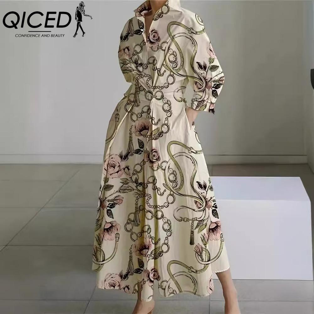 QICED Abiti Casual da Donna Moda Primavera Autunno Manica Lunga Collo POLO