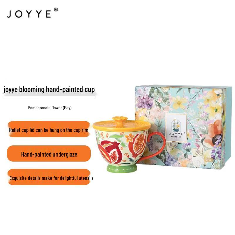 JOYYE Hand-Painted Ceramic Travel Mug with Lid