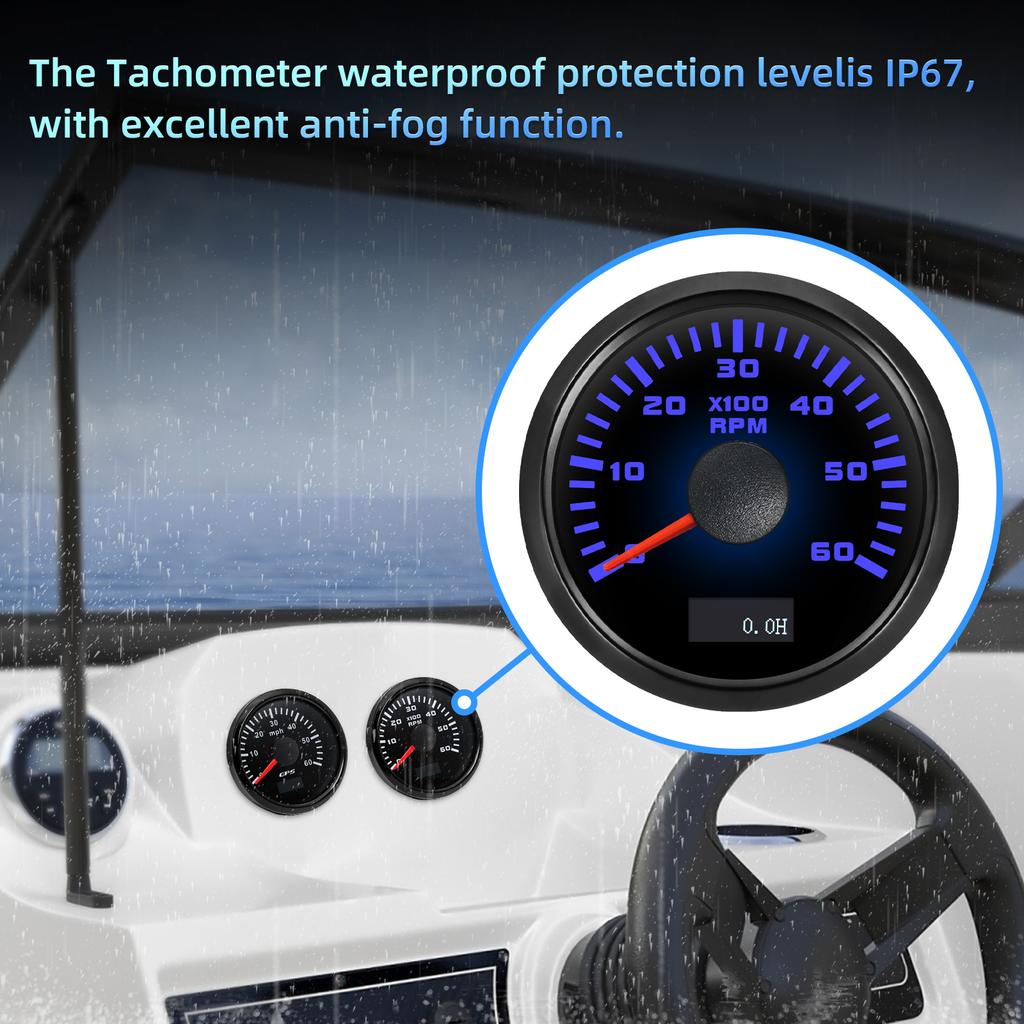 Tachymètre 3000-8000 tr/min 52mm, rétro-éclairage 7 couleurs, 3K/4K/6K/7K/8K tr/min, compteur horaire pour essence, Diesel, voiture, bateau, Yacht 12V