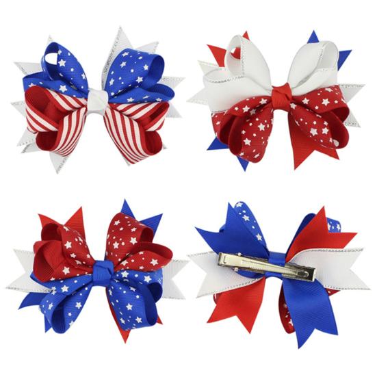 Kids Star Stripe US Flag Bowknot Hairpin Hair Clip Independence Day Party Prop