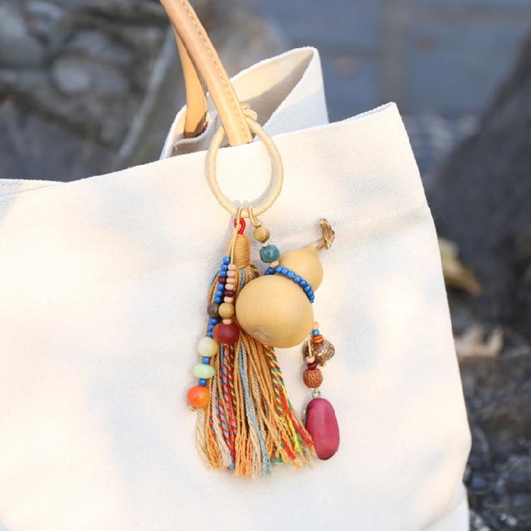Portable Travel Keychain Designed with Lightweight Woven Gourd and Tassels Detail Handmade Keyring Accessory
