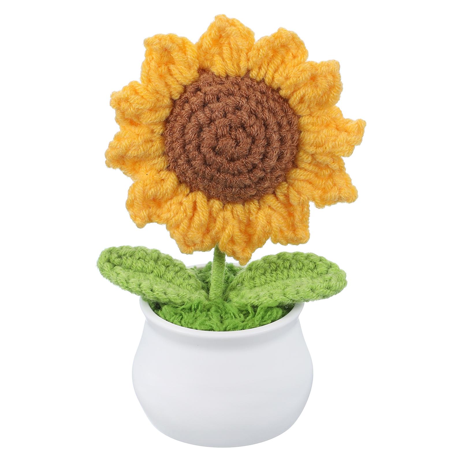 Crochet Flowers Knitting Crochet Flowers Sunflower Potted Plants Handmade Flowers Birthday Wedding Car Gift Home Decor жёлтый