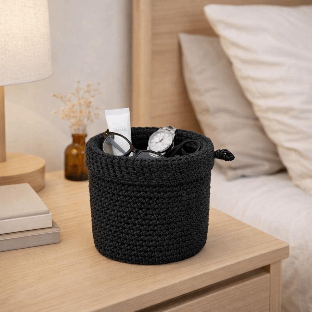 Round Cotton Rope Storage Basket Handmade Cosmetics Storage Bins Grocery Storage Basket  Kitchen