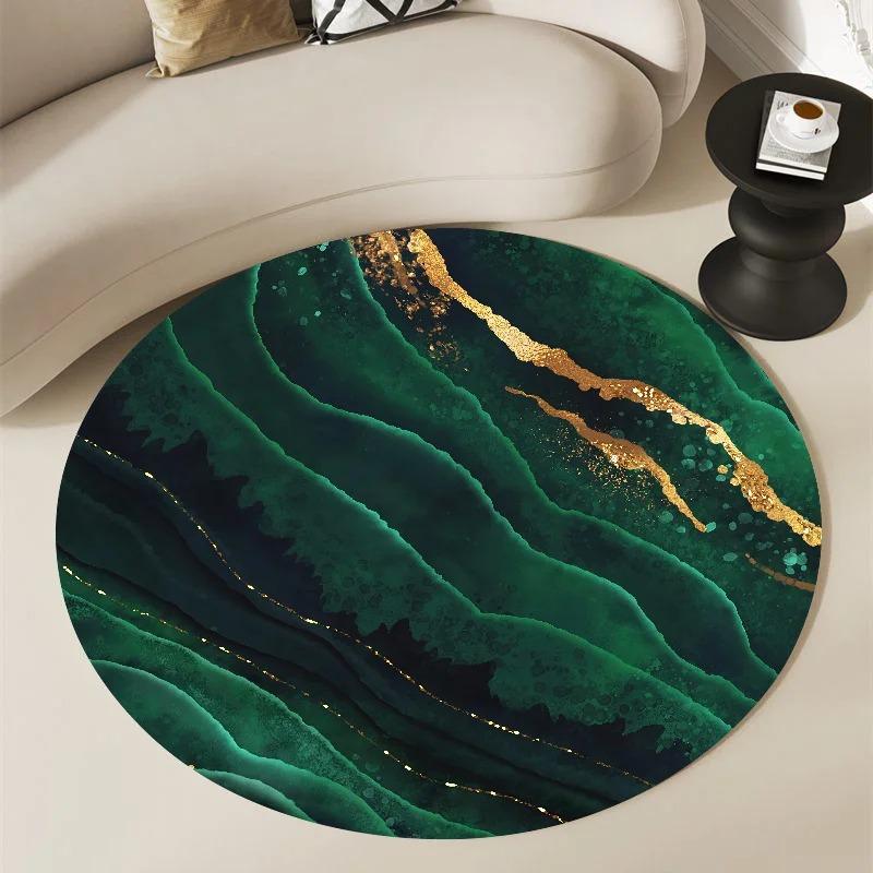 Nordic Green Gold Black Marble Round Carpet Modern Home Bedroom Living Room Decoration Round Rugs Balcony Bathroom Anti-slip Mat