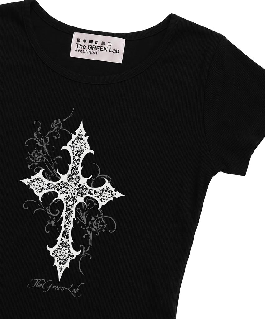 THE GREEN LAB Cross Boat Neck Slim Short Sleeve Tee [Black]