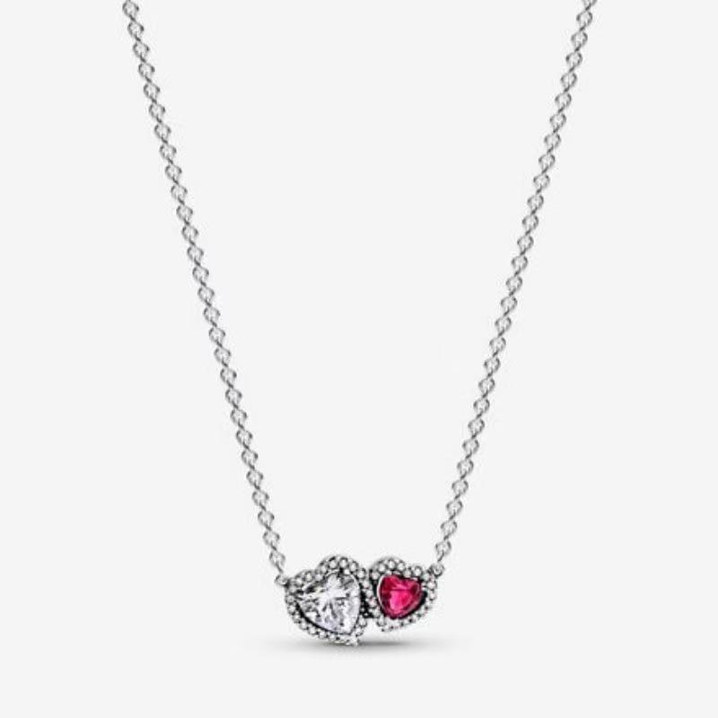 Elegant Heart-Shaped White Copper-Plated Silver Necklace for Women - Stitch's Noble Heart Clavicle Chain