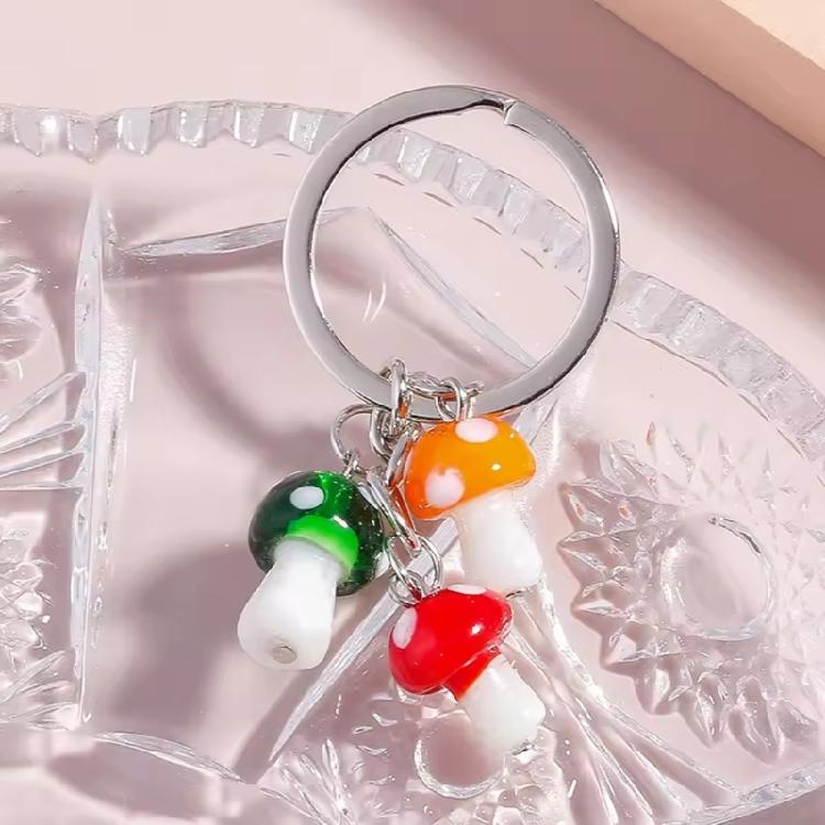 Charm Alloy Mushroom Keychain With Handmade Glass Detail Suitable For Any Occasion