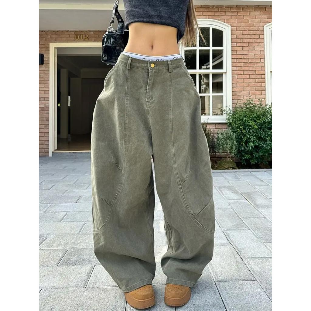 VIONA Y2K Vintage Waschung Damen Cargohosen Harajuku Säbel Weites Bein Amerikanische Retro Jeans Baggy Hosen Gyaru Streetwear