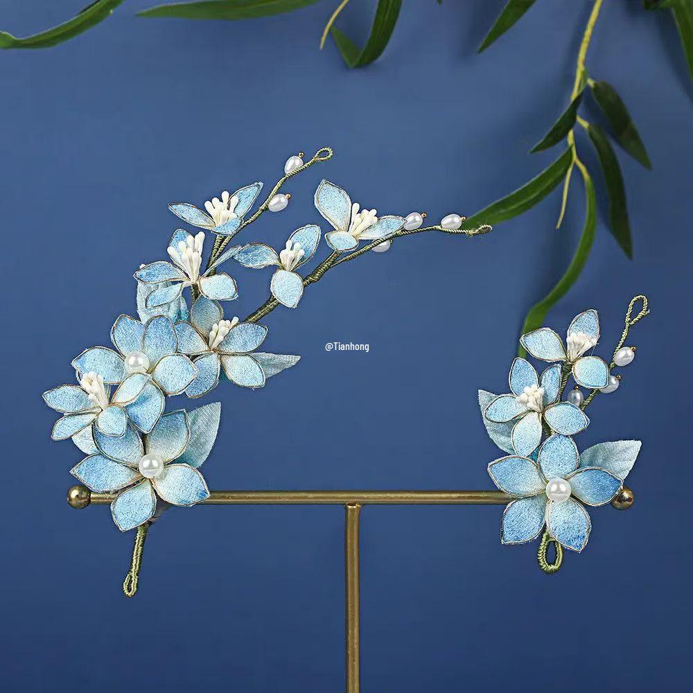 Original New Style Blue Hanfu Headdress: Ancient Classical Flower Hairpin Accessories