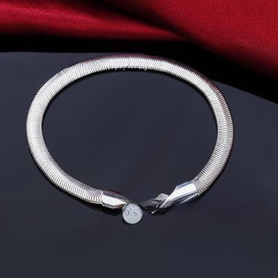 Izsmalcināta korejiešu stila sudraba čūskas kaula aproce - 6M plakans dizains