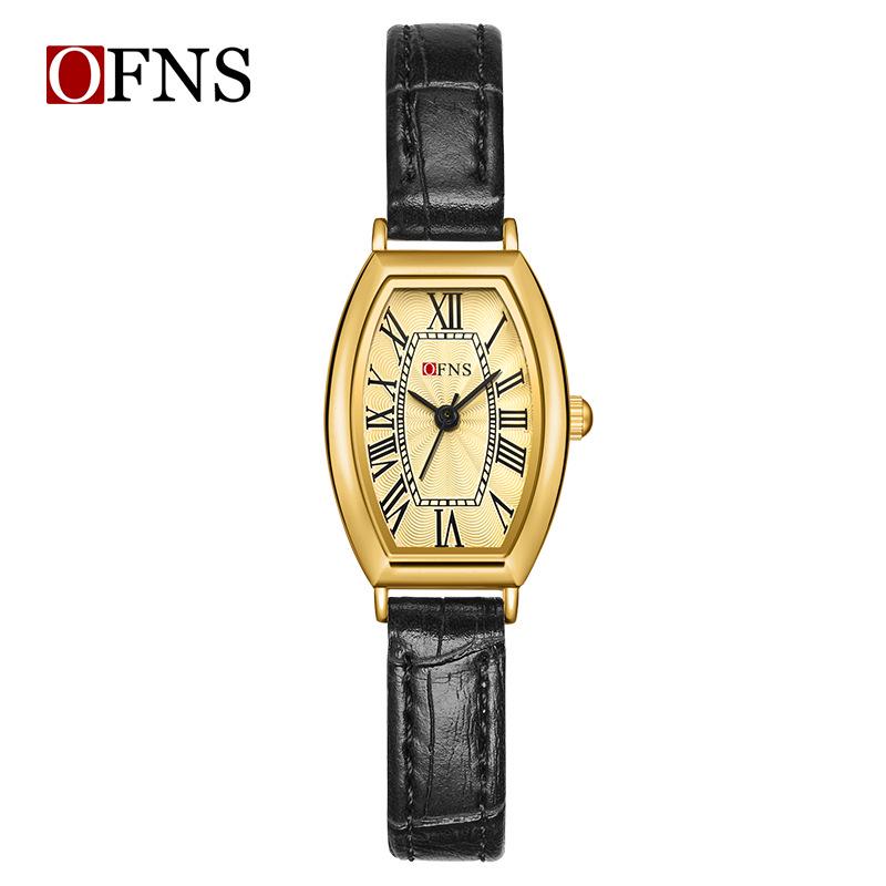 OFNS Women's Artistic Retro Barrel-Shaped Quartz Watch with Roman Numerals