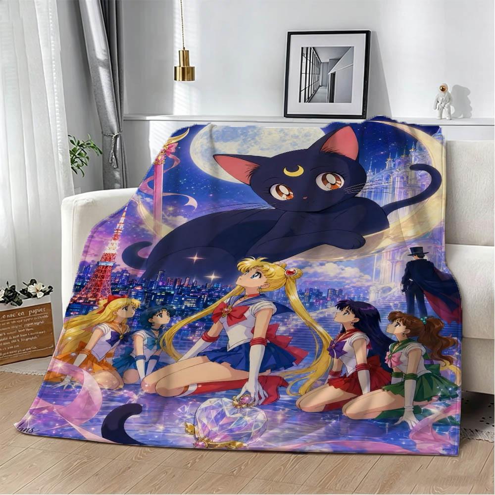 Cute Girl 3D Cartoon S-Sailor Moons Kawaii Flannel Blanket Soft Throw Blanket Art For Home Decor Bedroom Bed Sofa Picnic Gifts