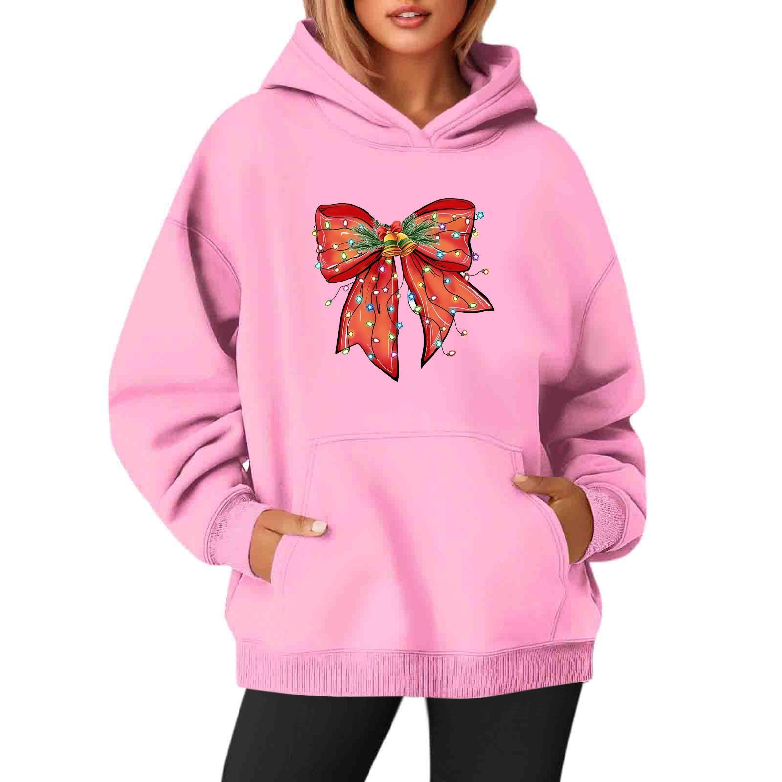 

Женские толстовки с круглым вырезом, длинным рукавом, рождественским принтом, однотонная толстовка с капюшоном M розовый