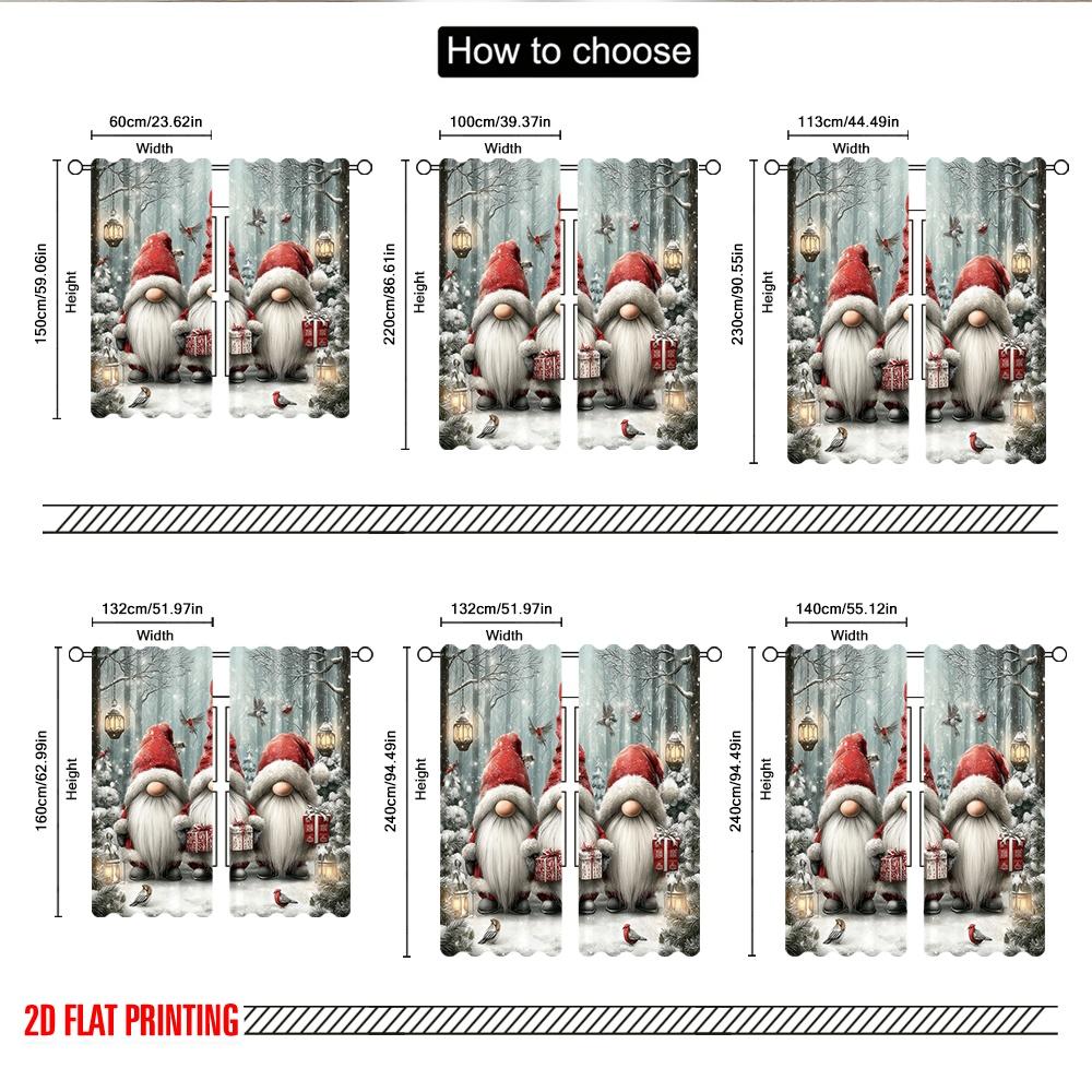 2pcs 2D flat printing Happy Christmas Party Curtains Christmas Gnomes Forest Lanterns Digital Printed Polyester Drapes Holiday