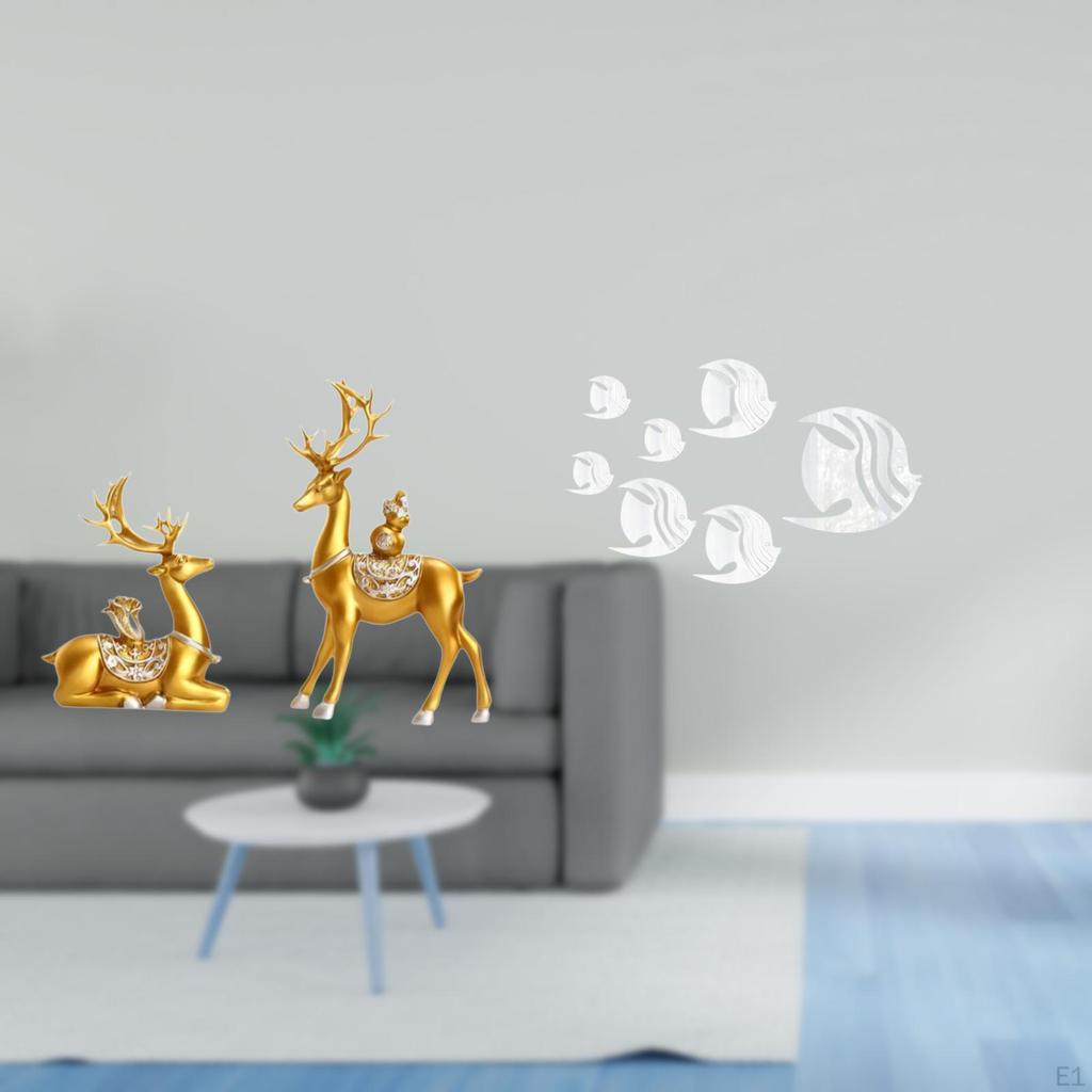 Deer Figurines And Reindeer Sculptures with Acrylic Mirror Fish Wall Decals for Decorative Shelf