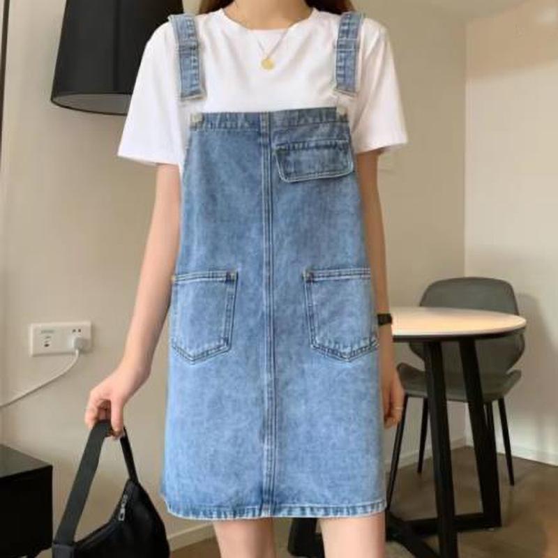 

Летнее джинсовое платье-комбинезон женское без рукавов, джинсовые платья, повседневный свободный сарафан на бретелях XS синий