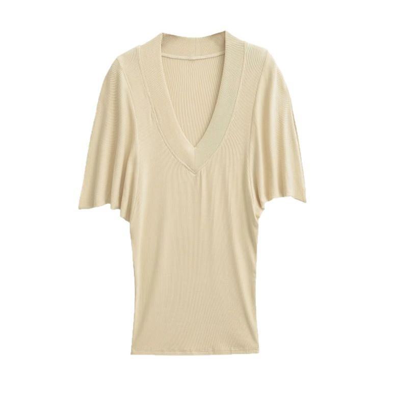 Summer New Female American Hottie Pure Desire Wind Lazy Loose Big V Neck Waist Thin Scimitar Bat Short Sleeve T-shirt