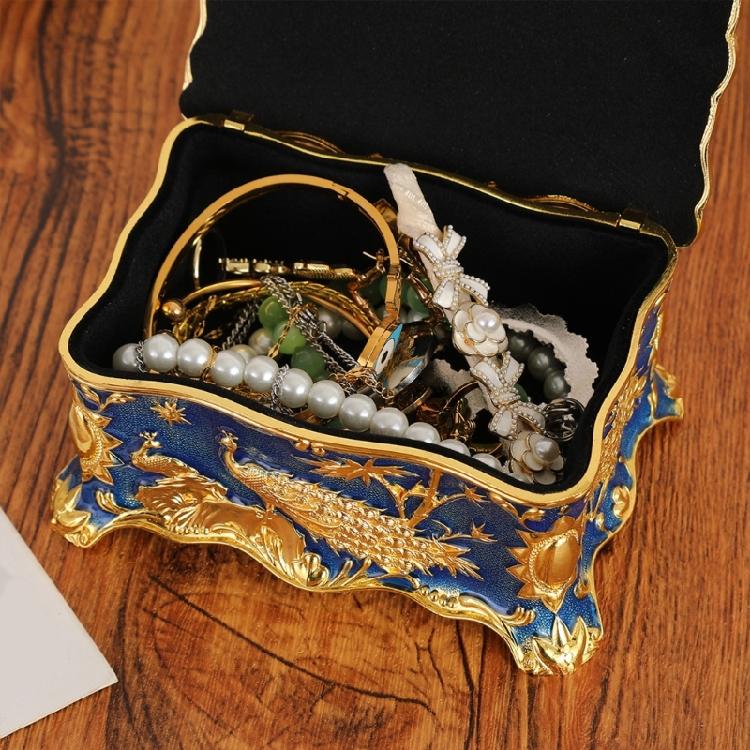 Decorative Peacocks Design Jewelry Box in Colorful Zinc Alloy Material for Vanity Table Organization and Jewelry Protections