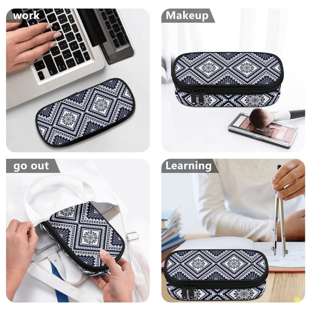 Pencil Pouch 300D Polyester Large Capacity Zip Around Closure with Main Storage Mesh Pocket and Organized Pen Holders for Students