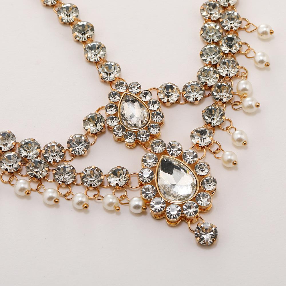 Bohemian Rhinestone Hair Chain, Double-Layer Water Drop Pendant Forehead Chain, Hair Accessories.