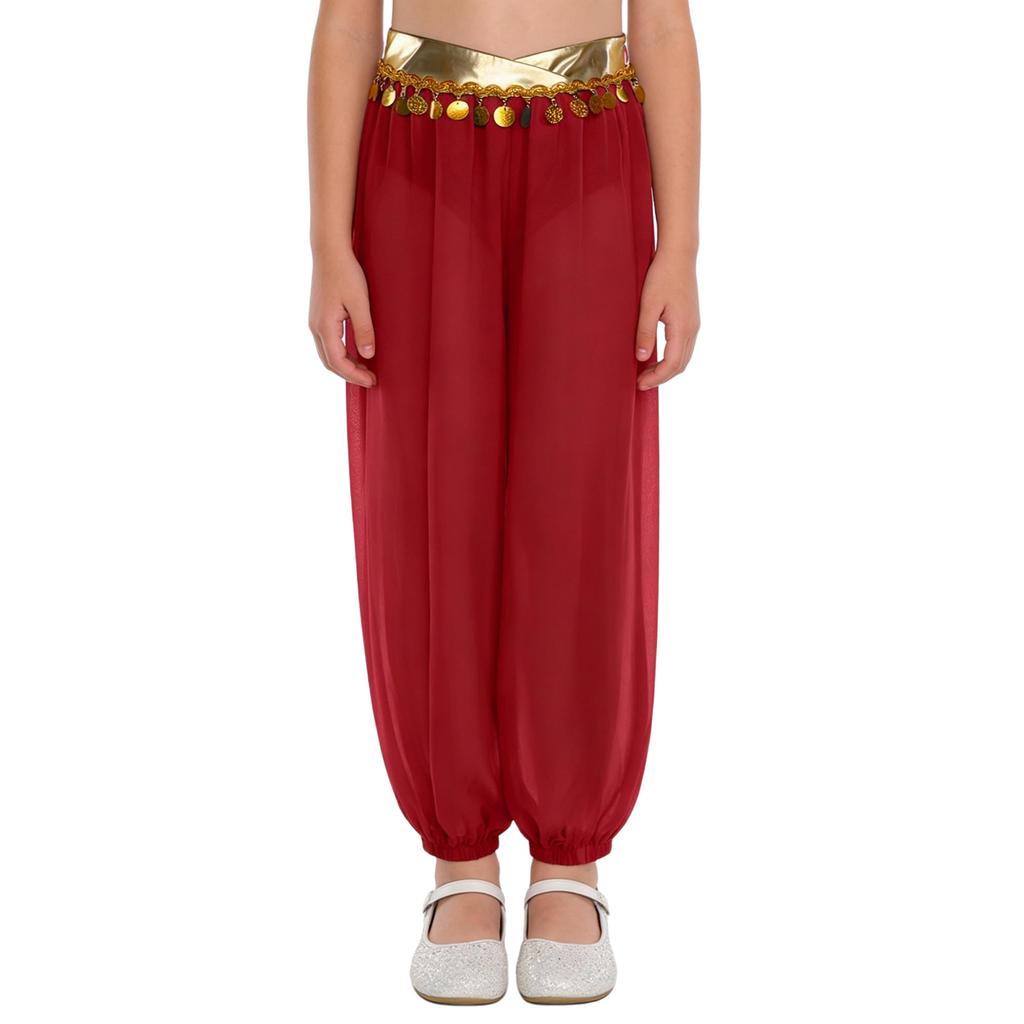 Mädchen Bauchtanz Kostüm Patchwork Pailletten Quasten Hose Eingearbeiteter Slip Elastische Beinöffnung Hose